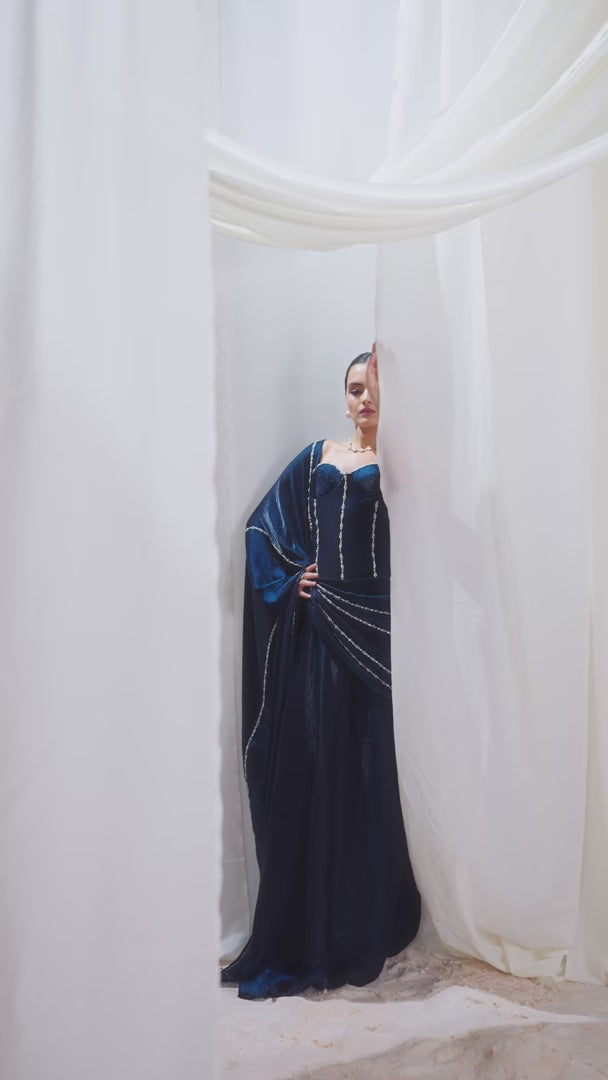 Luxury Organza Saree | Navy Elegance with Exquisite Hand Embroidery