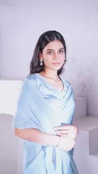 Dazzling Sky Blue Silk Saree with Diamond & Hand Work Blouse