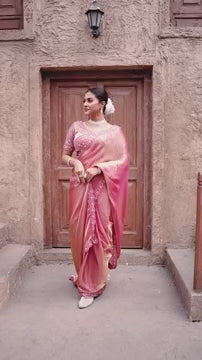 Graceful Dark Peach Silk Saree with Matching Blouse