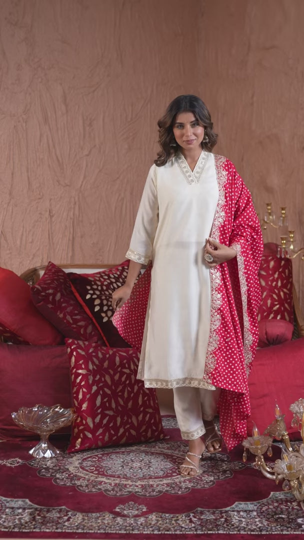 Beautiful Off-White Embroidered Reyon Slub Salwar Kameez Set