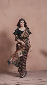 Glam Mustard Silk Saree with Digital Print and Fine Embellish