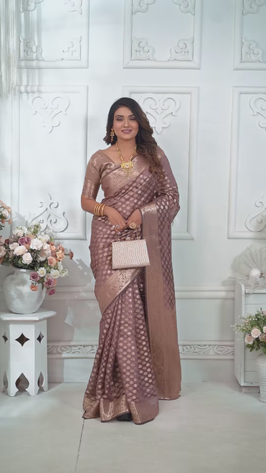Designer Organza Saree | Gold Jari Weaving Lightweight & Festive Look
