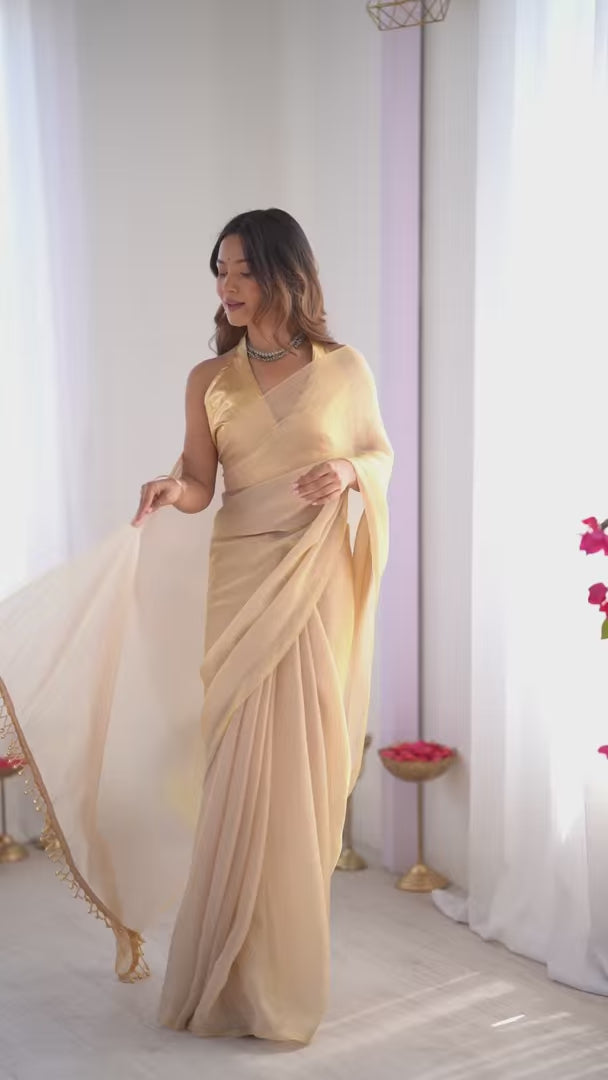 Timeless Peach Saree in Organza with Art Silk Blouse
