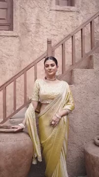 Eye-Catching Lime Silk Saree with Hand Work & Matching Blouse