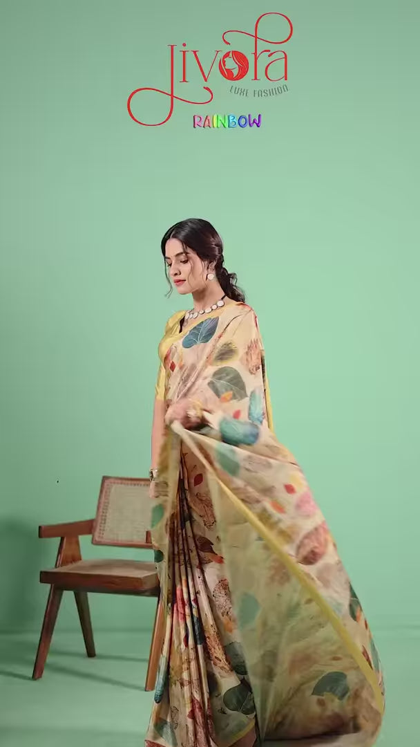 Beautiful Digital Print Soft Crepe Saree with Matching Blouse