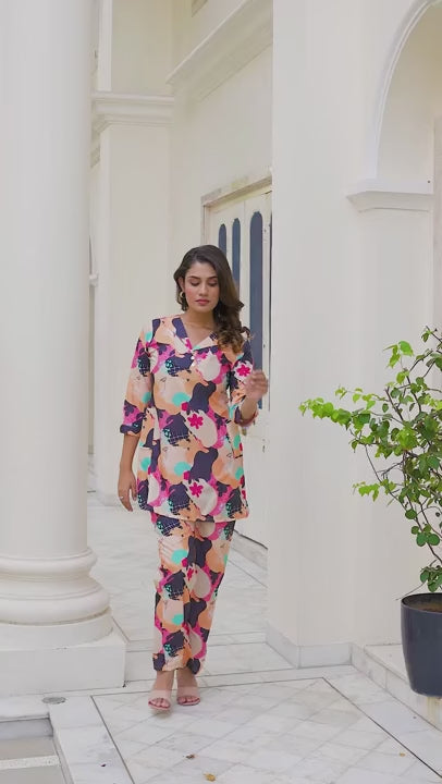 Light Peach Coord Set | Digital Printed Muslin Cotton Women‚Äôs Wear