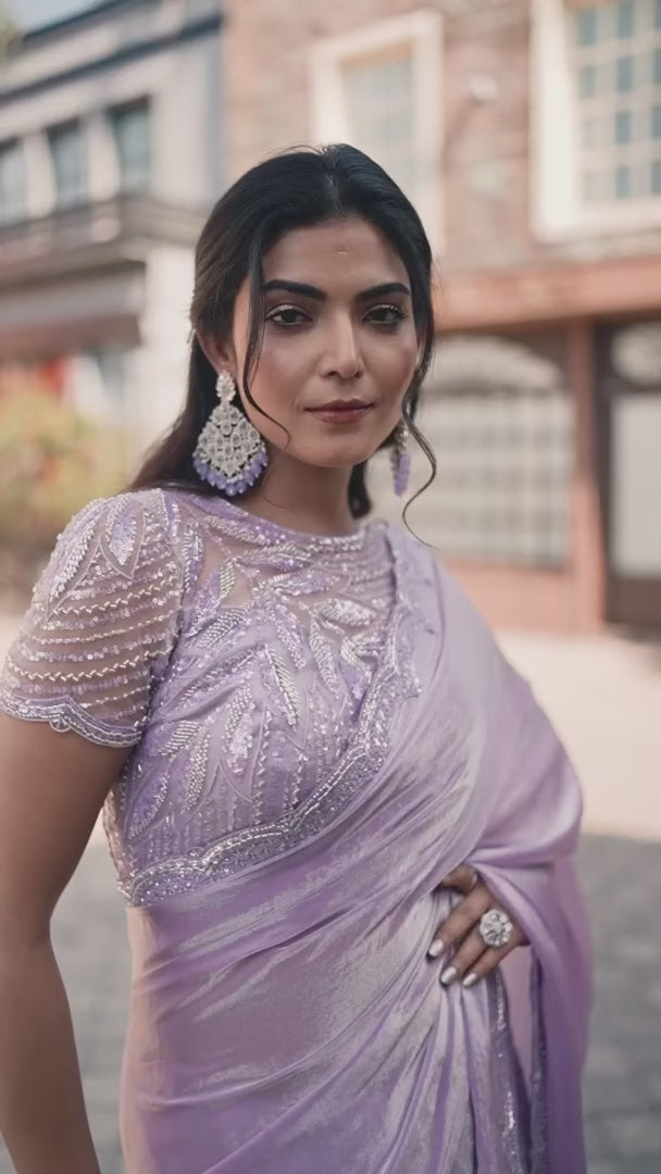 Glamorous Lavender Saree | Designer Sequins Embroidery & Beads Stone Work