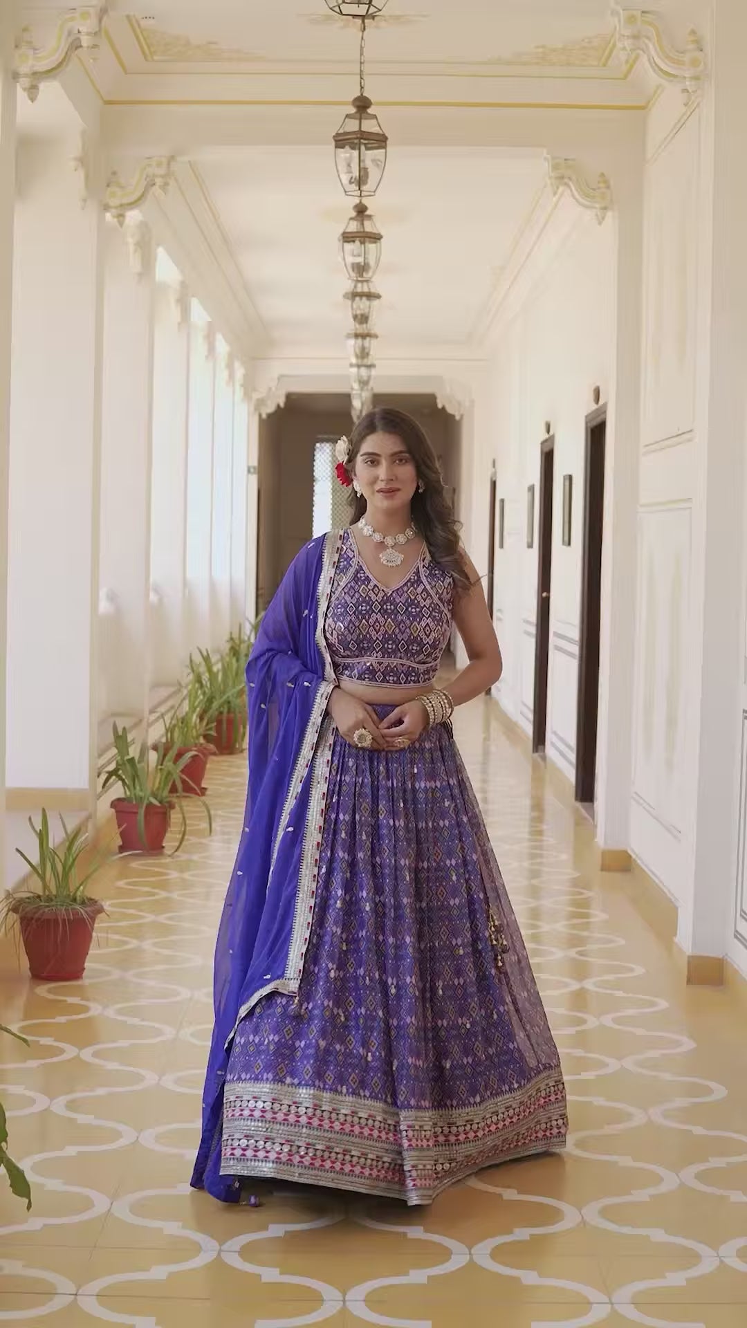 Fancy Blue Georgette Lehenga | Embroidery Work & Dupatta Included