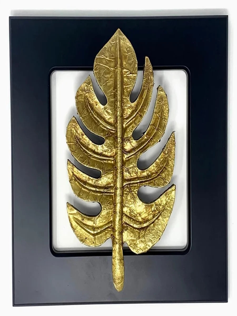 Brass Plated Leaf Wall Decor | Elegant Home Accent with Wooden Frame