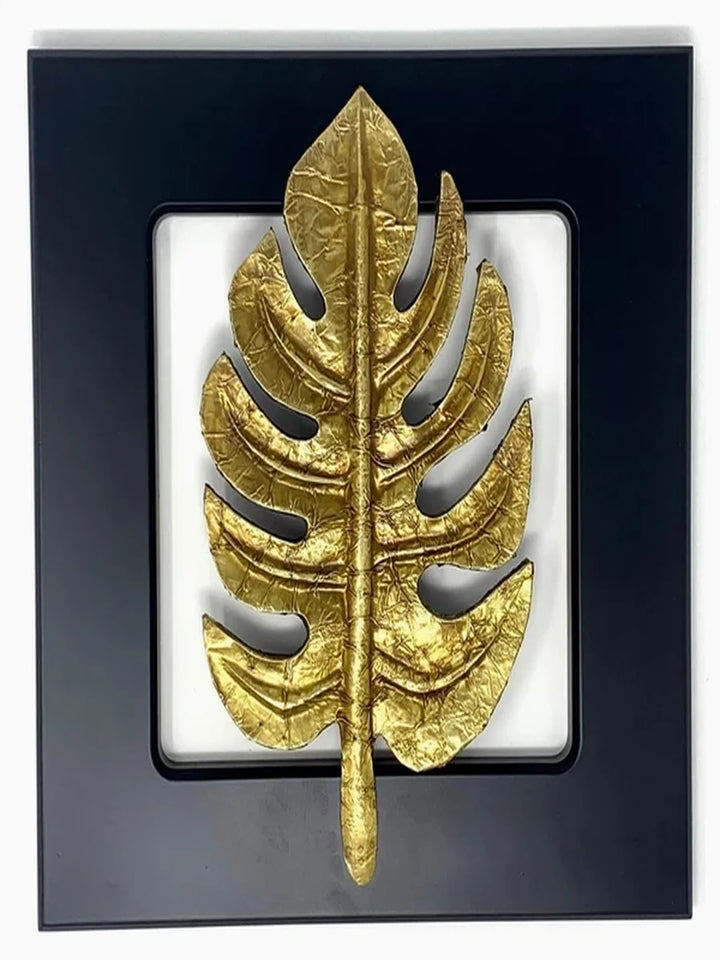 Brass Plated Leaf Wall Decor | Elegant Home Accent with Wooden Frame