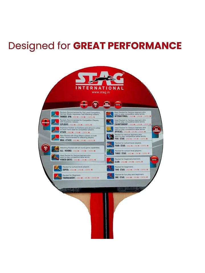 STAG Championship ITTF Approved Rubber Intermediate Table Tennis Bat