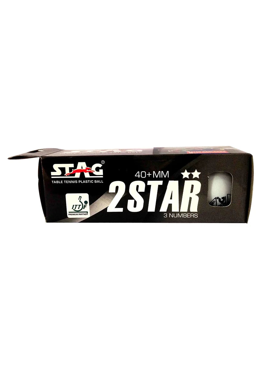STAG Two Star Plastic Table Tennis Ball, 40mm Pack of 6, White