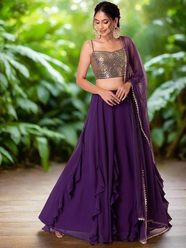 Purple Sequin Lehenga Choli Set | Customizable for Weddings & Parties
