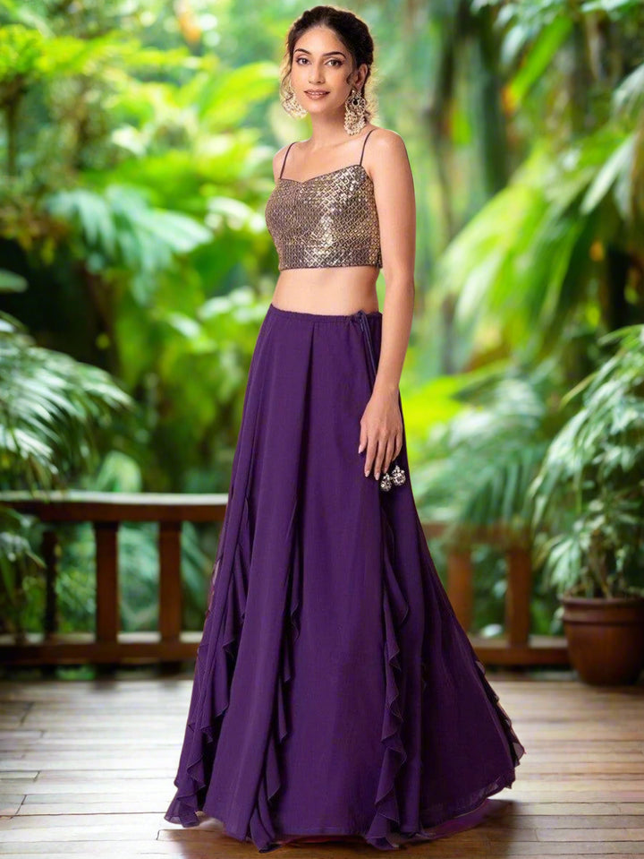 Purple Sequin Lehenga Choli Set | Customizable for Weddings & Parties