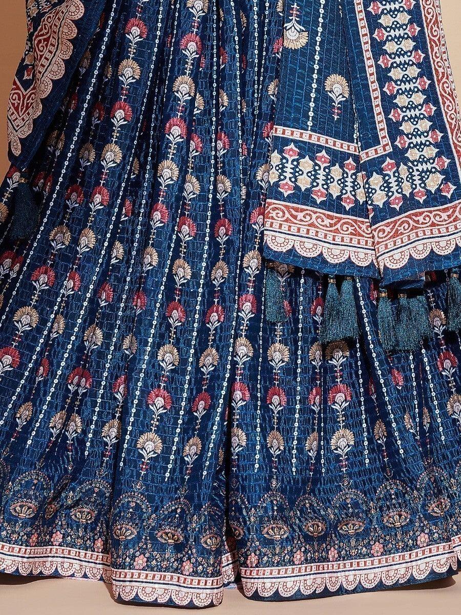 Alluring Blue Digital Print | Chinon Engagement Wear Lehenga Choli Fashionable