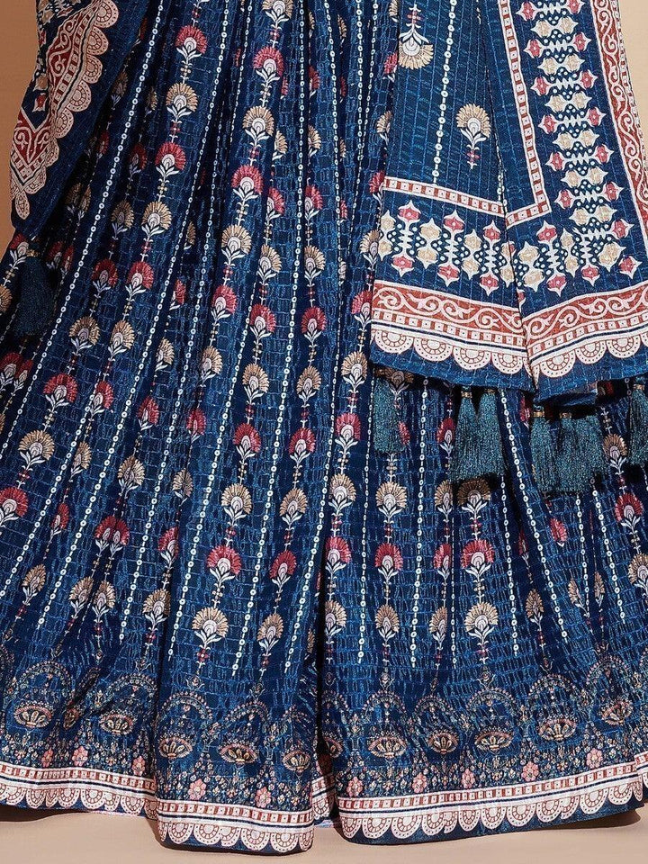 Alluring Blue Digital Print | Chinon Engagement Wear Lehenga Choli Fashionable