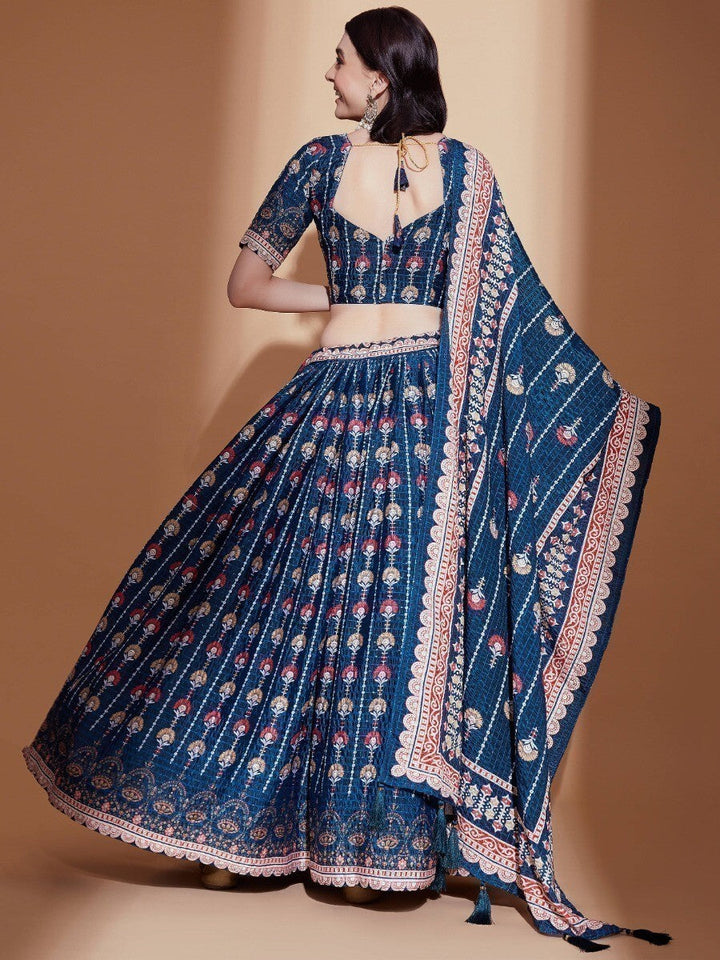 Alluring Blue Digital Print | Chinon Engagement Wear Lehenga Choli Fashionable