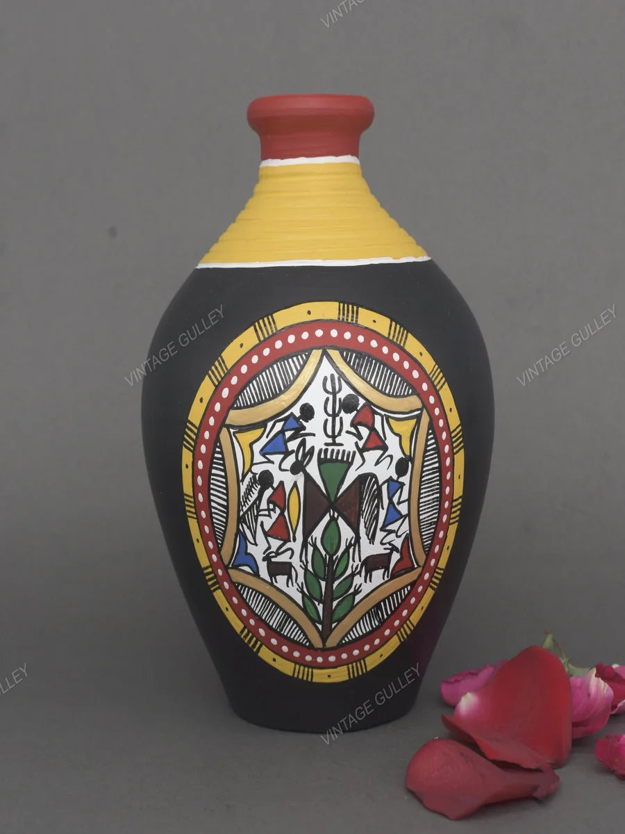 Handmade Clay Pots | Ethnic Decor with Warli Art for Unique Displays