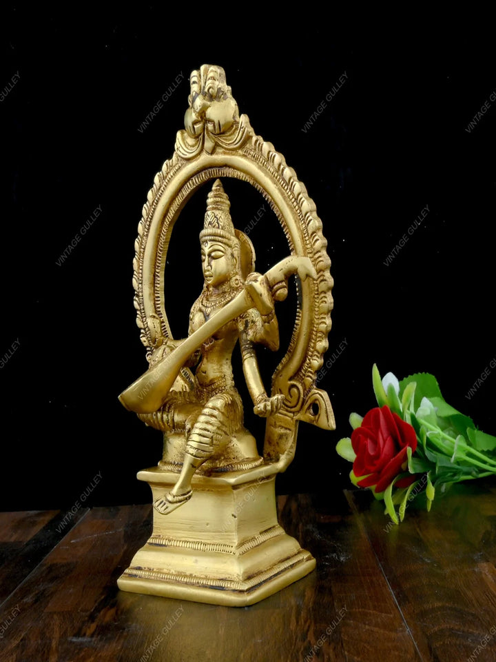 Brass Saraswati Statue | Handmade Hindu God Murtis | Perfect Gift Idea