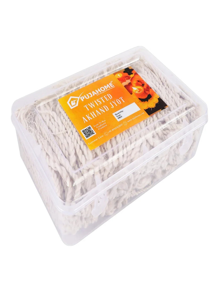 Twisted Akhand Jyot Cotton Short Wick (24Hours Burning, White)
