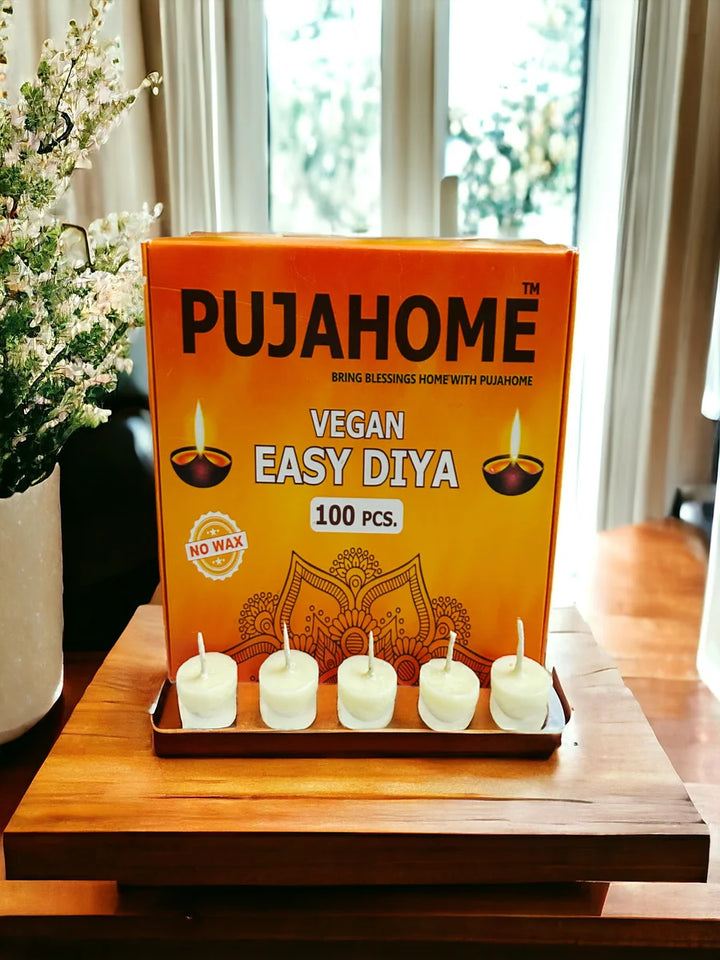 Ghee Diya Wicks (100 Pieces - White) 30min Burning Time, Wax Free Vegan Easy Diya