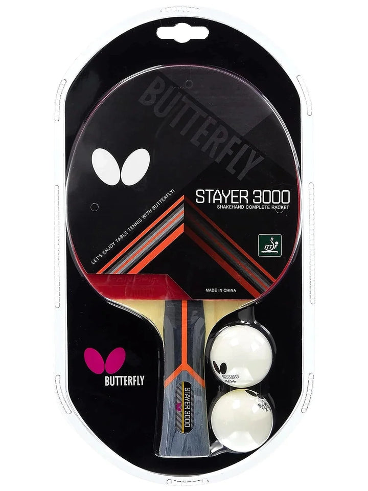 Butterfly Stayer 3000 Shakehand FL Table Tennis Paddle: Genuine Table Tennis Paddle with 2 Plastic Balls for Beginners