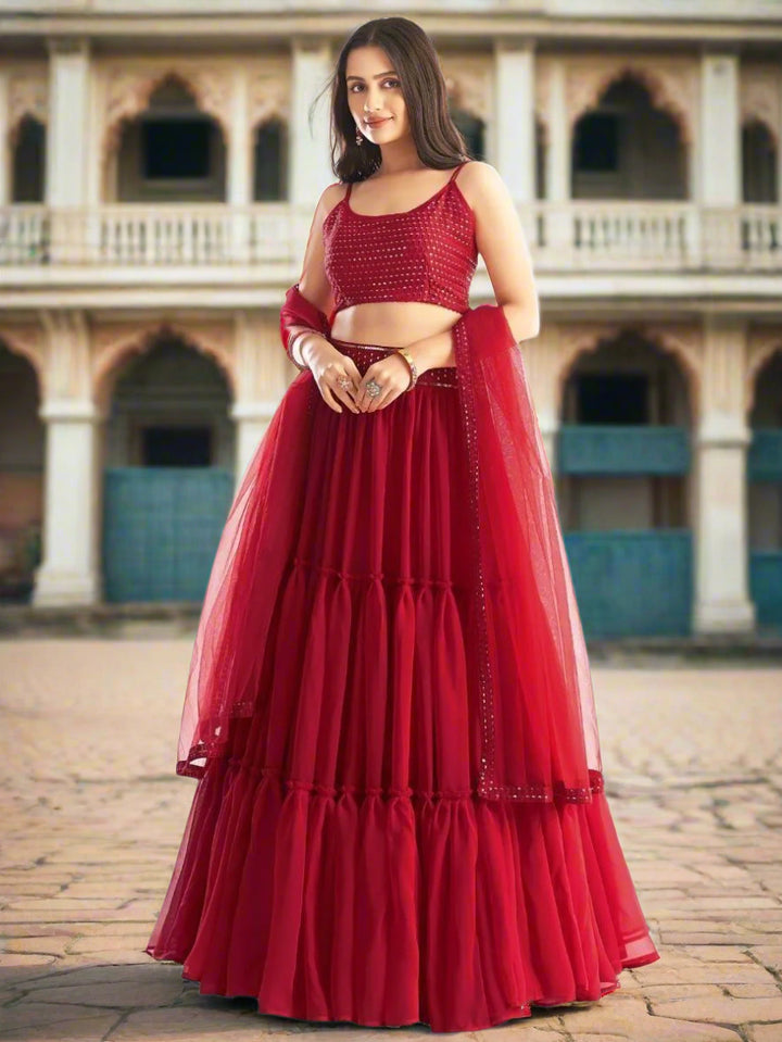 Captivating Red Georgette Lehenga Choli | Sequin & Embroidery Work