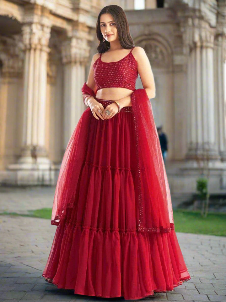 Captivating Red Georgette Lehenga Choli | Sequin & Embroidery Work