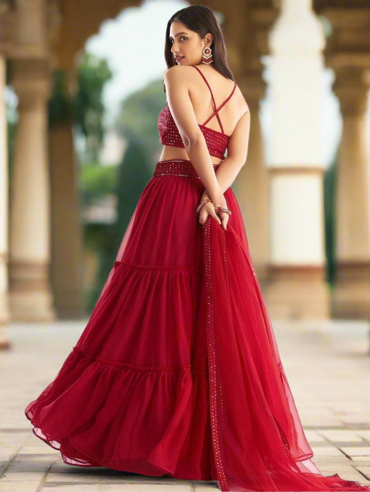 Captivating Red Georgette Lehenga Choli | Sequin & Embroidery Work