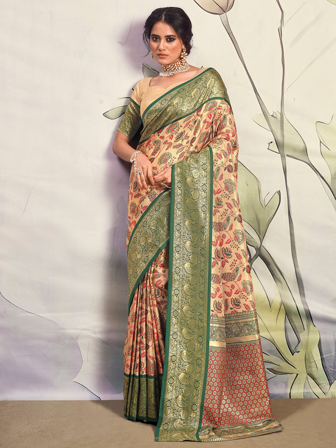 Outstanding Beige Printed Silk Festival W | Perfect Traditional Outfit