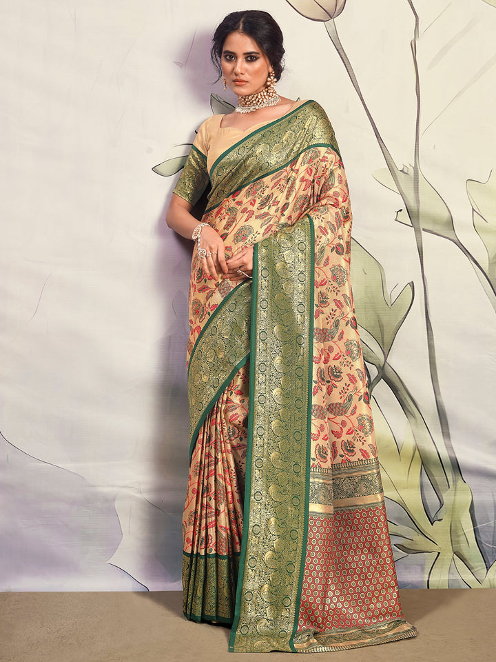 Outstanding Beige Printed Silk Festival W | Perfect Traditional Outfit