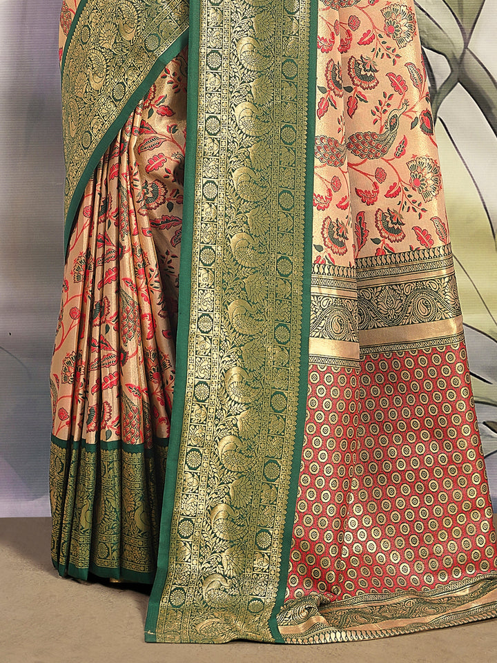 Outstanding Beige Printed Silk Festival W | Perfect Traditional Outfit