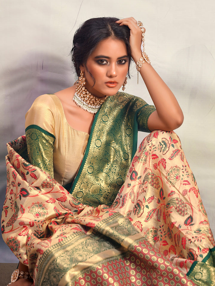 Outstanding Beige Printed Silk Festival W | Perfect Traditional Outfit