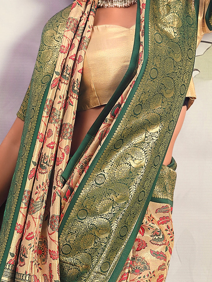 Outstanding Beige Printed Silk Festival W | Perfect Traditional Outfit