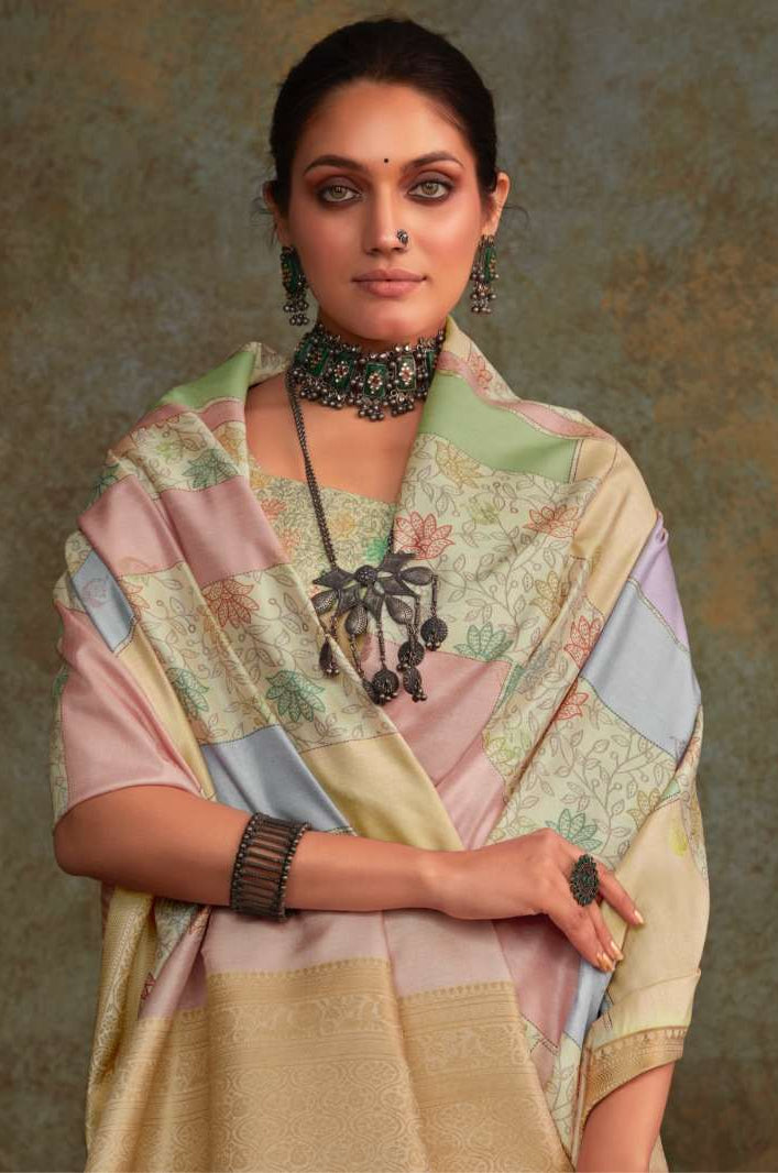 Soft Silk Saree with Floral Digital Print | Traditional Indian Sari for Weddings