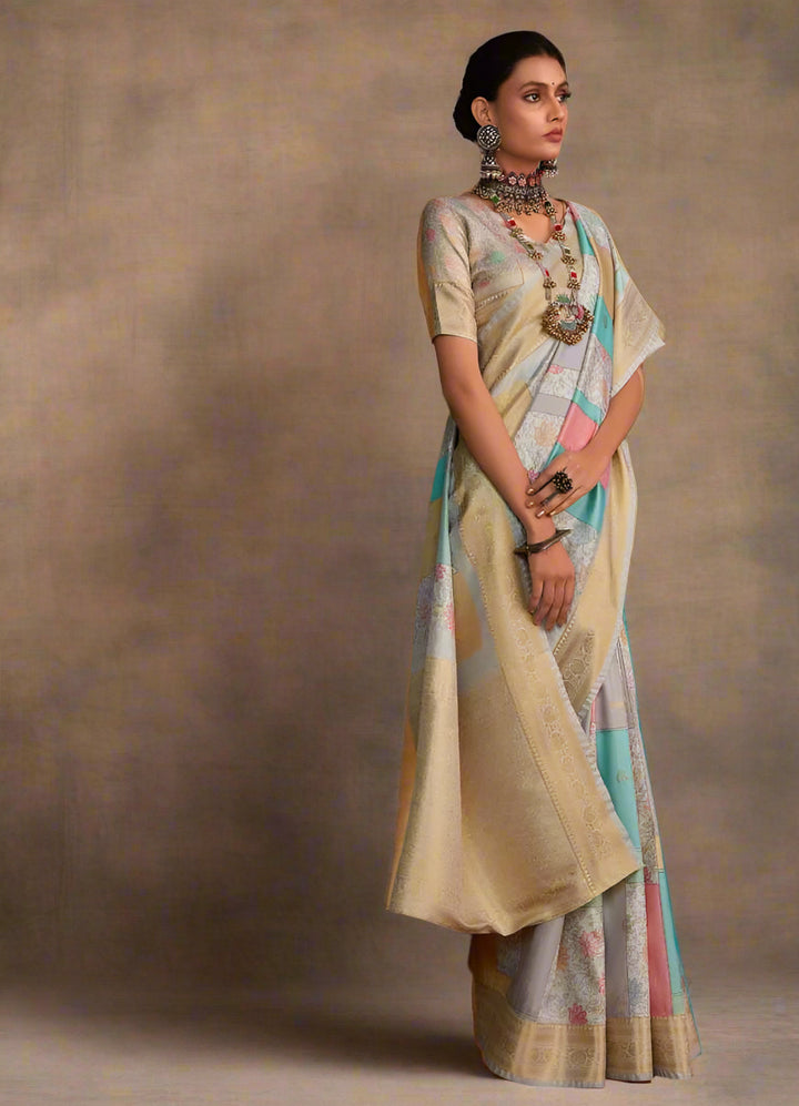 Soft Silk Saree with Floral Digital Print | Traditional Indian Sari for Weddings