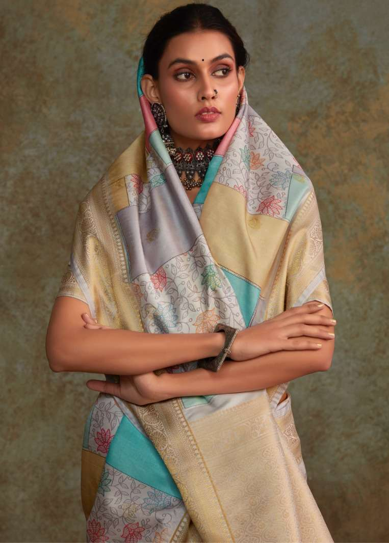 Soft Silk Saree with Floral Digital Print | Traditional Indian Sari for Weddings