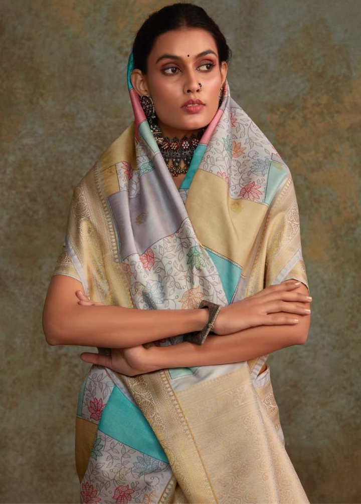 Soft Silk Saree with Floral Digital Print | Traditional Indian Sari for Weddings
