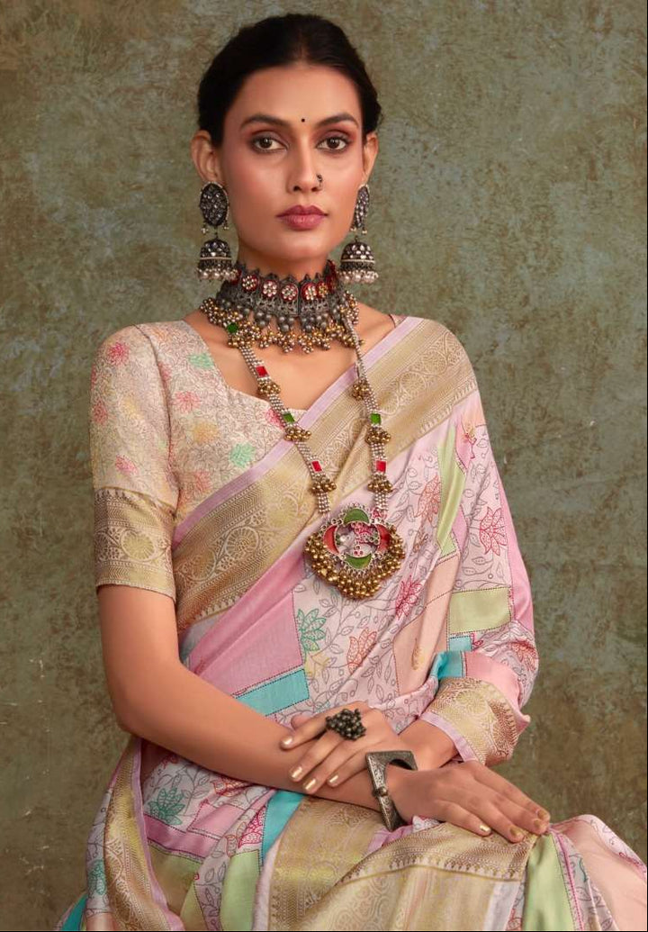 Soft Silk Saree with Floral Digital Print | Traditional Indian Sari for Weddings