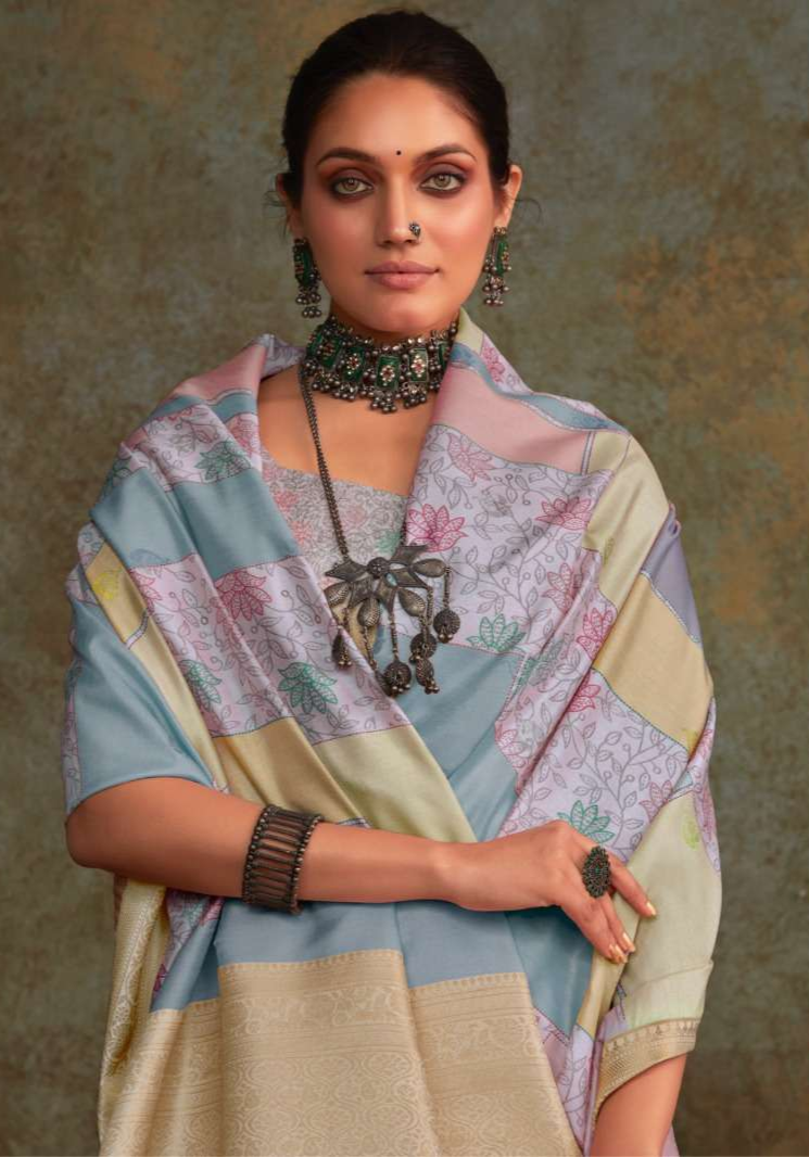 Soft Silk Saree with Floral Digital Print | Traditional Indian Sari for Weddings