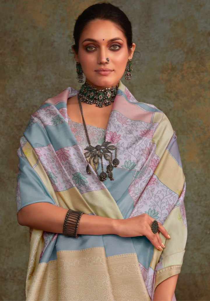 Soft Silk Saree with Floral Digital Print | Traditional Indian Sari for Weddings