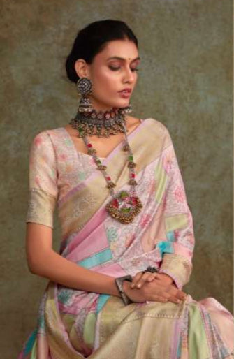 Soft Silk Saree with Floral Digital Print | Traditional Indian Sari for Weddings