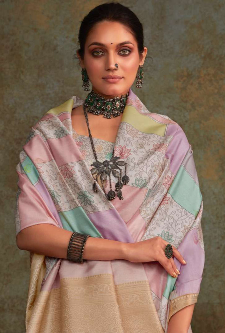 Soft Silk Saree with Floral Digital Print | Traditional Indian Sari for Weddings