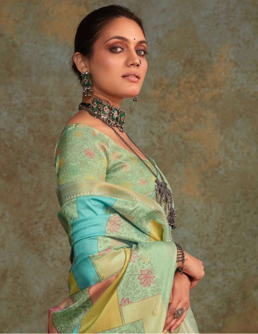 Soft Silk Saree with Floral Digital Print | Traditional Indian Sari for Weddings