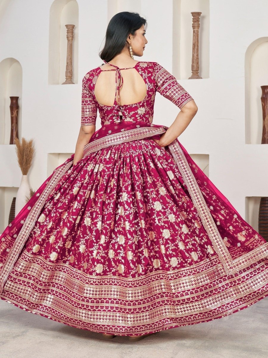 Rani Pink Zari Work Lehenga | Tailored Fit for Weddings & Sangeet - PYC - ALS1 - 1017 - Semi Stitched - YPOD