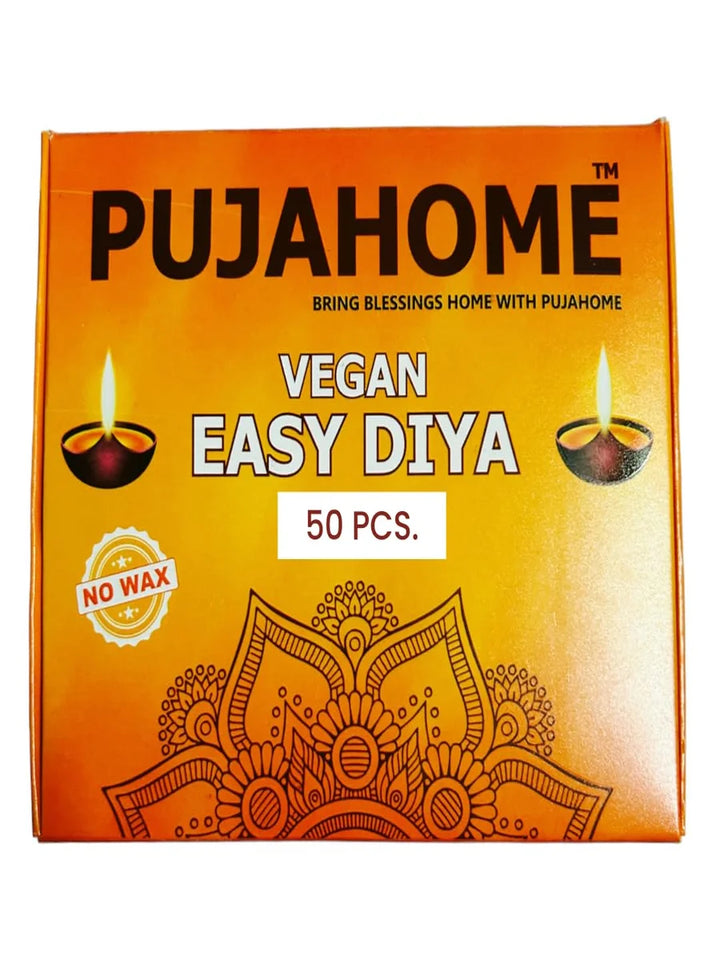 Vegan Diya Wicks (50 Pieces - Yellow) 30min Burning Time, Wax Free | Vegan Diya Batti for Puja