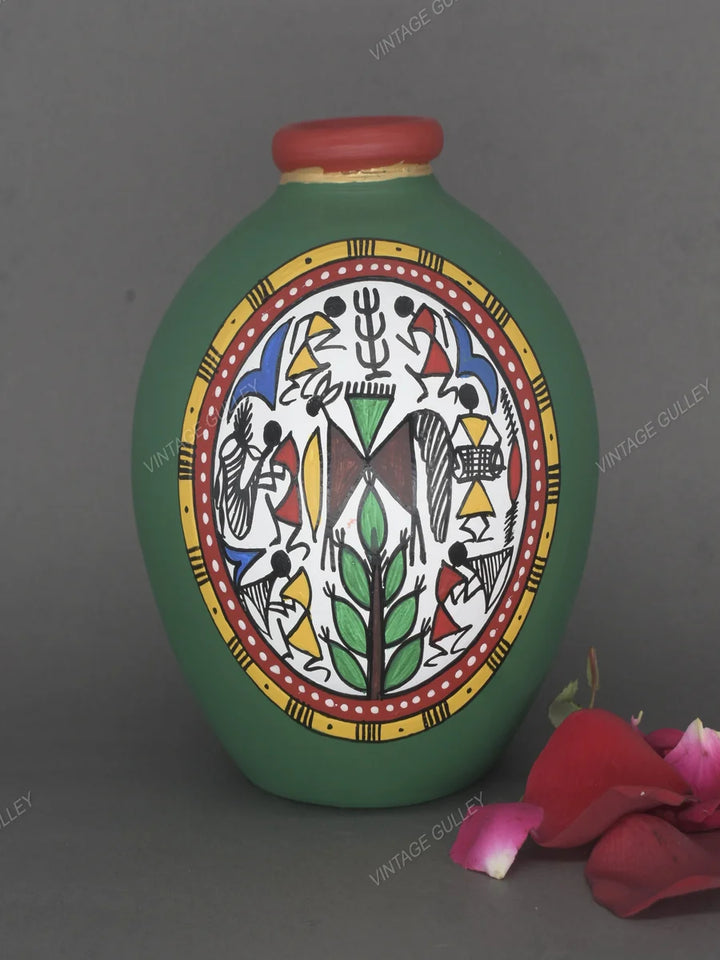 Handmade Terracotta Pots | Ethnic Decor with Warli Art for Shelves