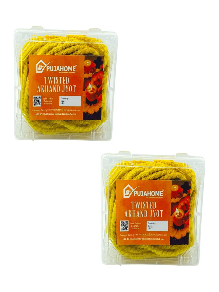 Long Twisted Akhand Jyot Cotton Wicks Batti | Cotton (Yellow)