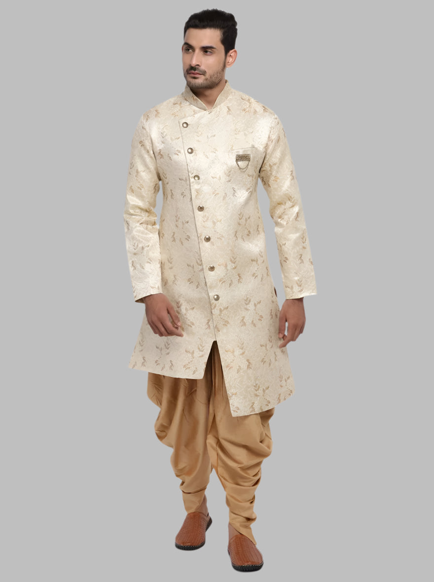 Perfect for festive occasions, the Printed Cream & Brown Semi Indowestern ensures you look fashionable while remaining comfortable throughout the day.