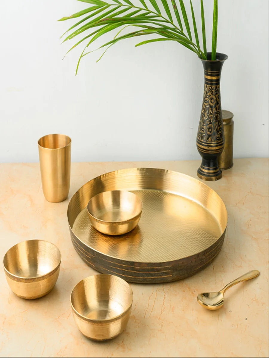Traditional Kansa Dinner Set 6 Pcs | Pure Bronze Thali Set for Healthy Dining